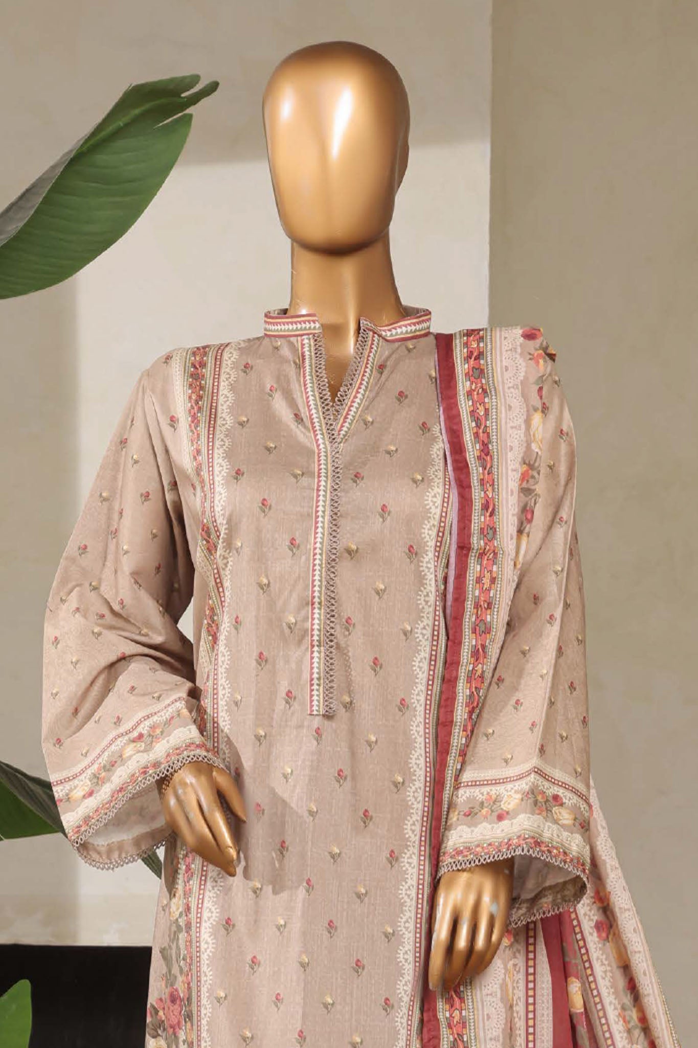 Bin Saeed Stitched 3 Piece Exclusive Printed Lawn Vol-08 Collection'2025-NSM-2219-Beige