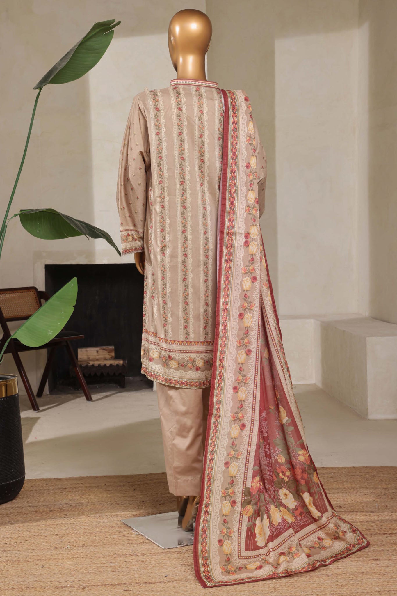 Bin Saeed Stitched 3 Piece Exclusive Printed Lawn Vol-08 Collection'2025-NSM-2219-Beige
