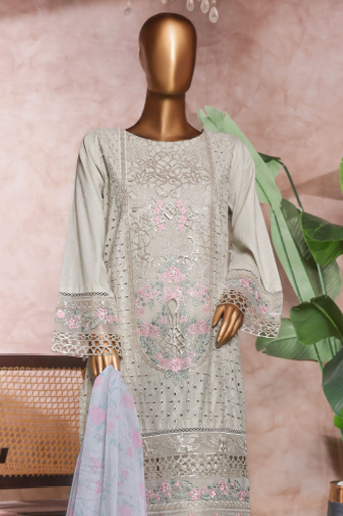 Bin Saeed Stitched 3 Piece Luxe Self & Self Collection'2025-NSM-2220-Grey
