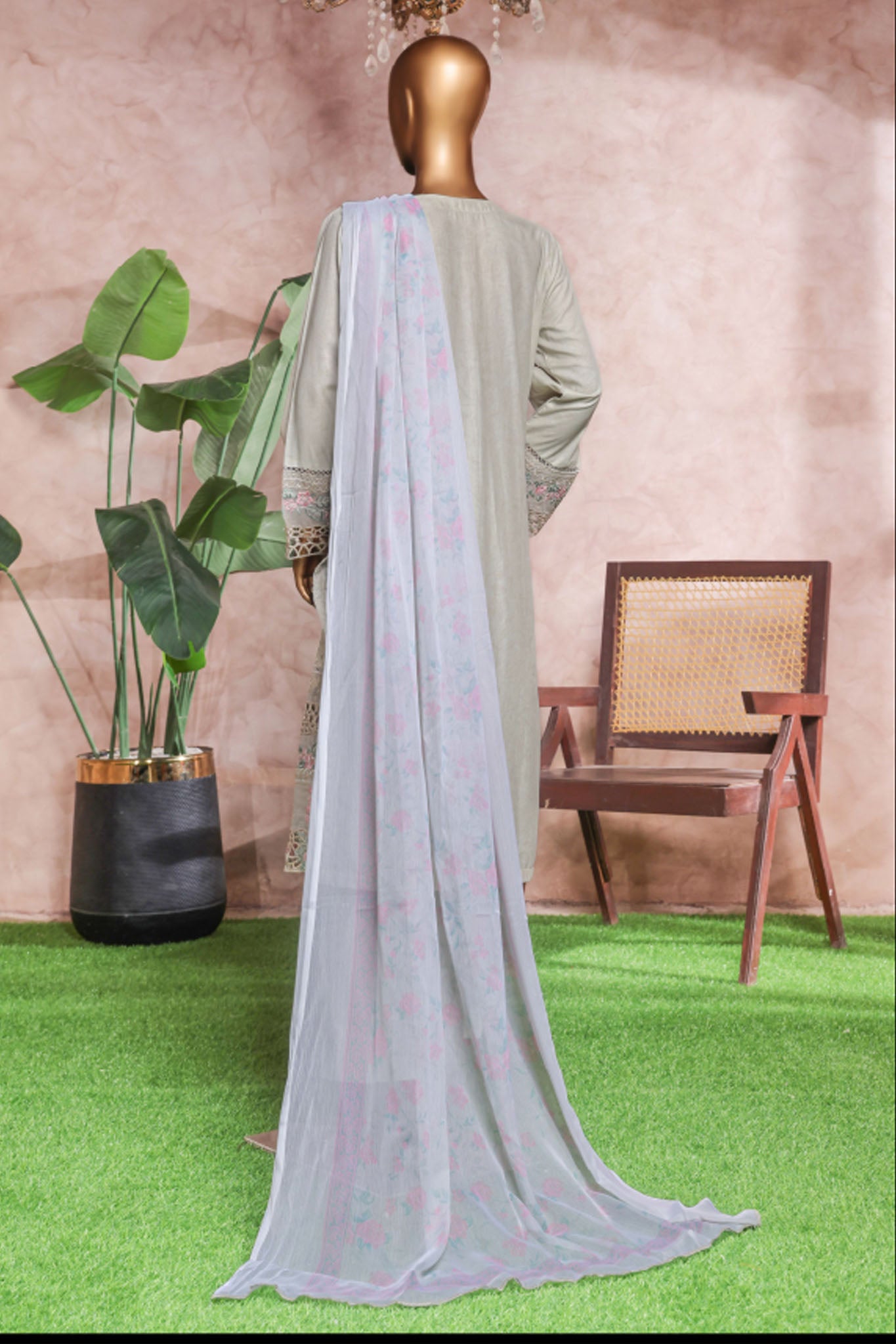 Bin Saeed Stitched 3 Piece Luxe Self & Self Collection'2025-NSM-2220-Grey