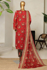 Bin Saeed Stitched 3 Piece Exclusive Printed Lawn Vol-09 Collection'2025-NSM-2243-Maroon