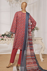 Bin Saeed Stitched 3 Piece Exc Printed Lawn Vol-03 Collection'2025-NSM-2270-Maroon