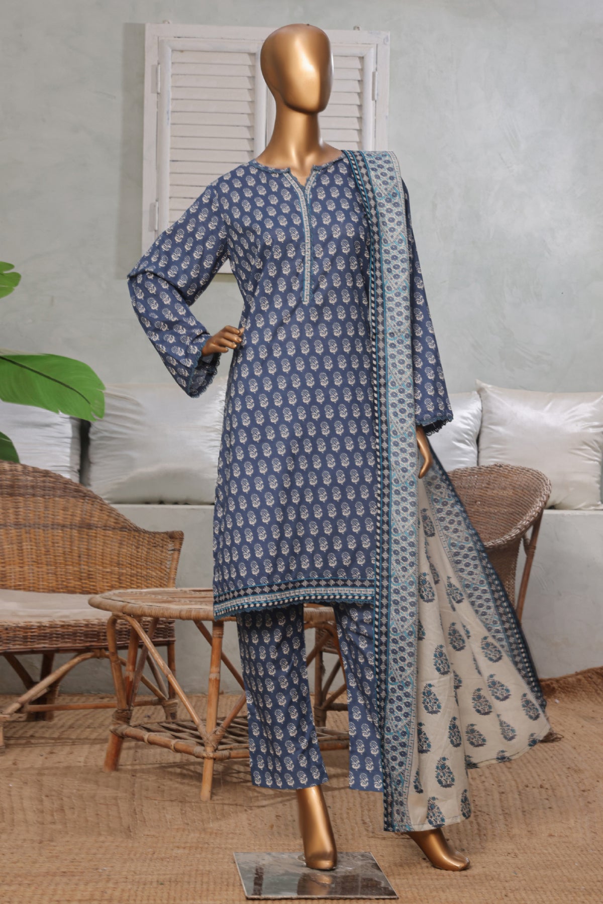 Bin Saeed Stitched 3 Piece Exc Printed Lawn Vol-03 Drop-02 Collection'2025-NSM-2321-Blue