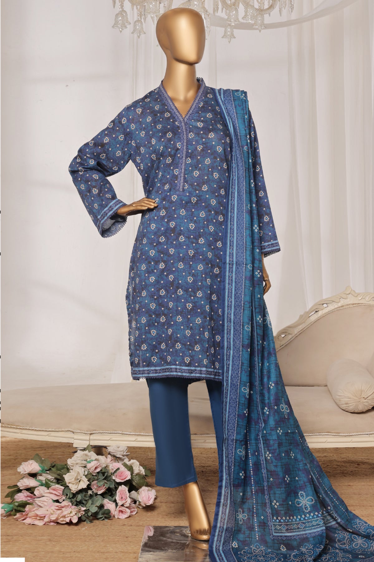 Bin Saeed Stitched 3 Piece Exc Printed Lawn Vol-03 Drop-02 Collection'2025-NSM-2322-Blue
