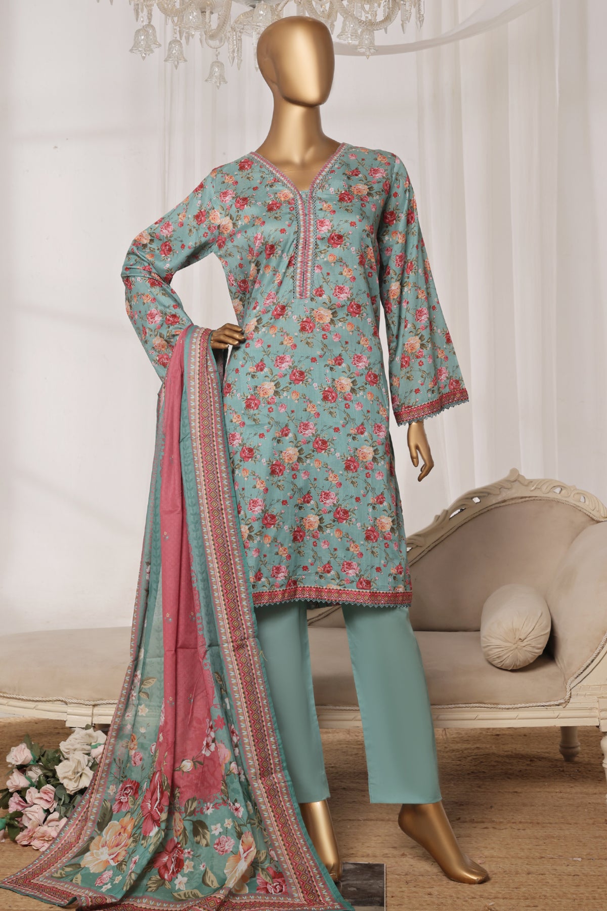 Bin Saeed Stitched 3 Piece Exc Printed Lawn Vol-03 Drop-02 Collection'2025-NSM-2323-Green