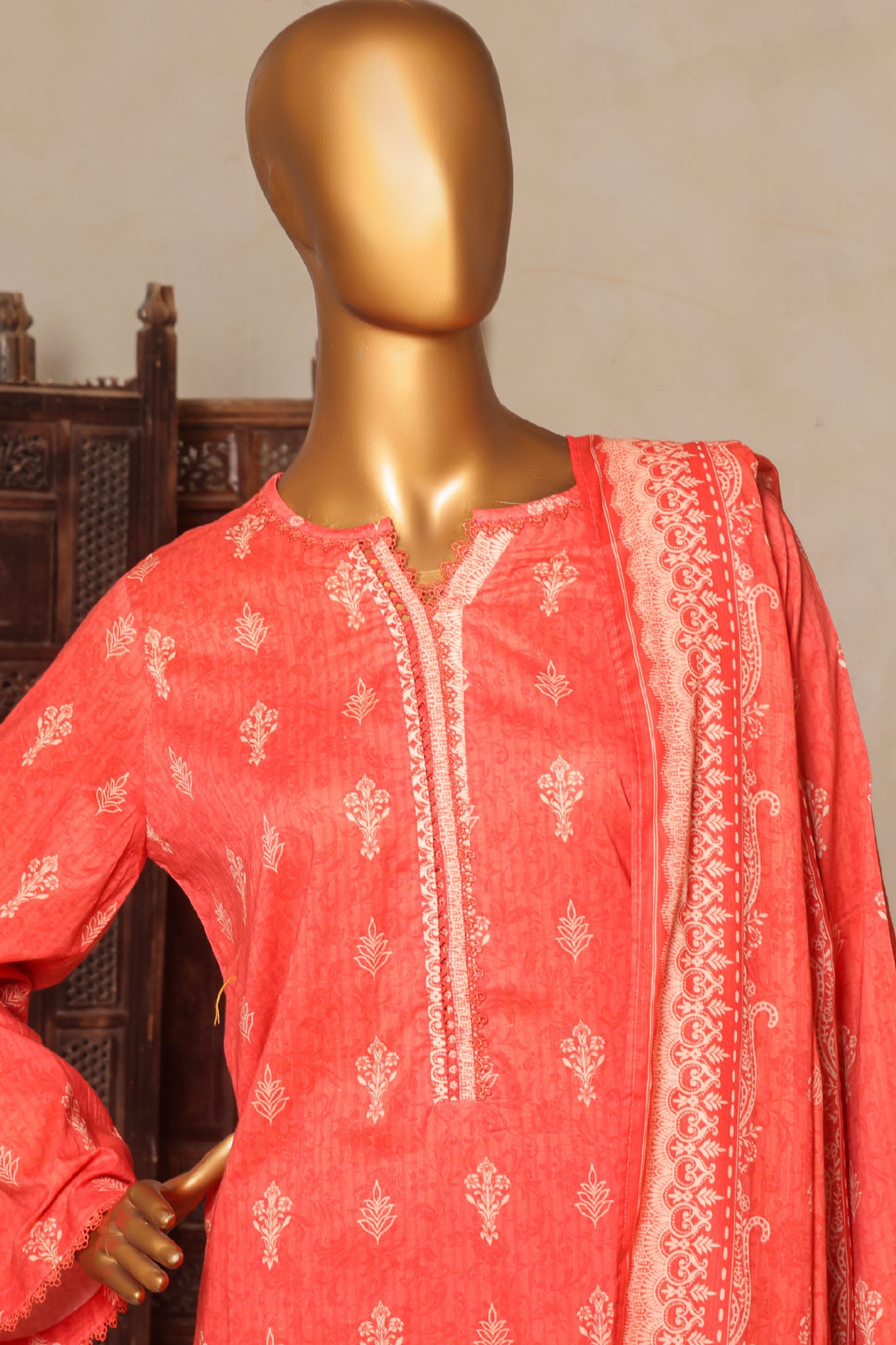 Bin Saeed Stitched 3 Piece Exc Printed Lawn Vol-04 Drop-02 Collection'2025-NSM-2334-Orange