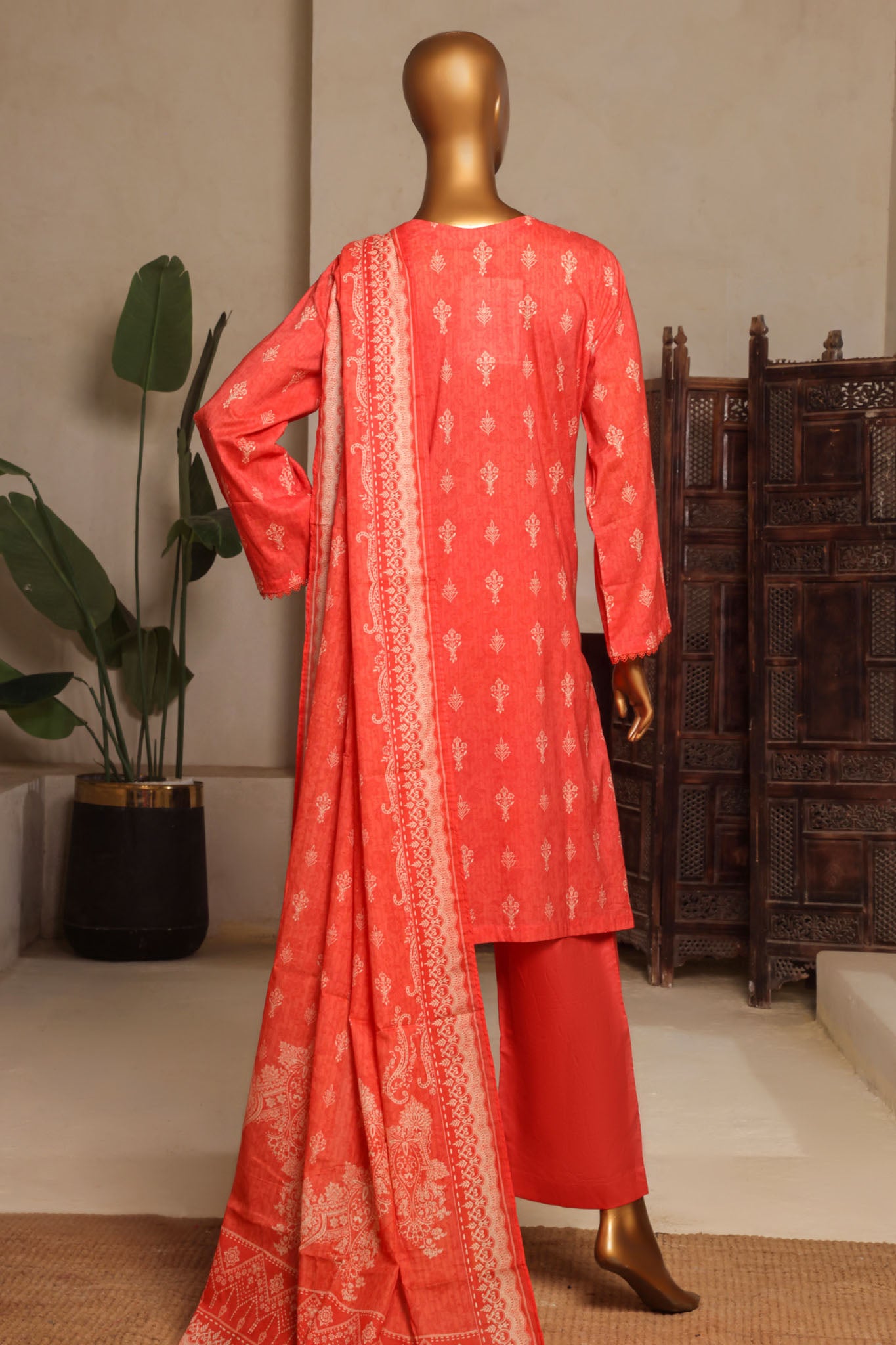 Bin Saeed Stitched 3 Piece Exc Printed Lawn Vol-04 Drop-02 Collection'2025-NSM-2334-Orange