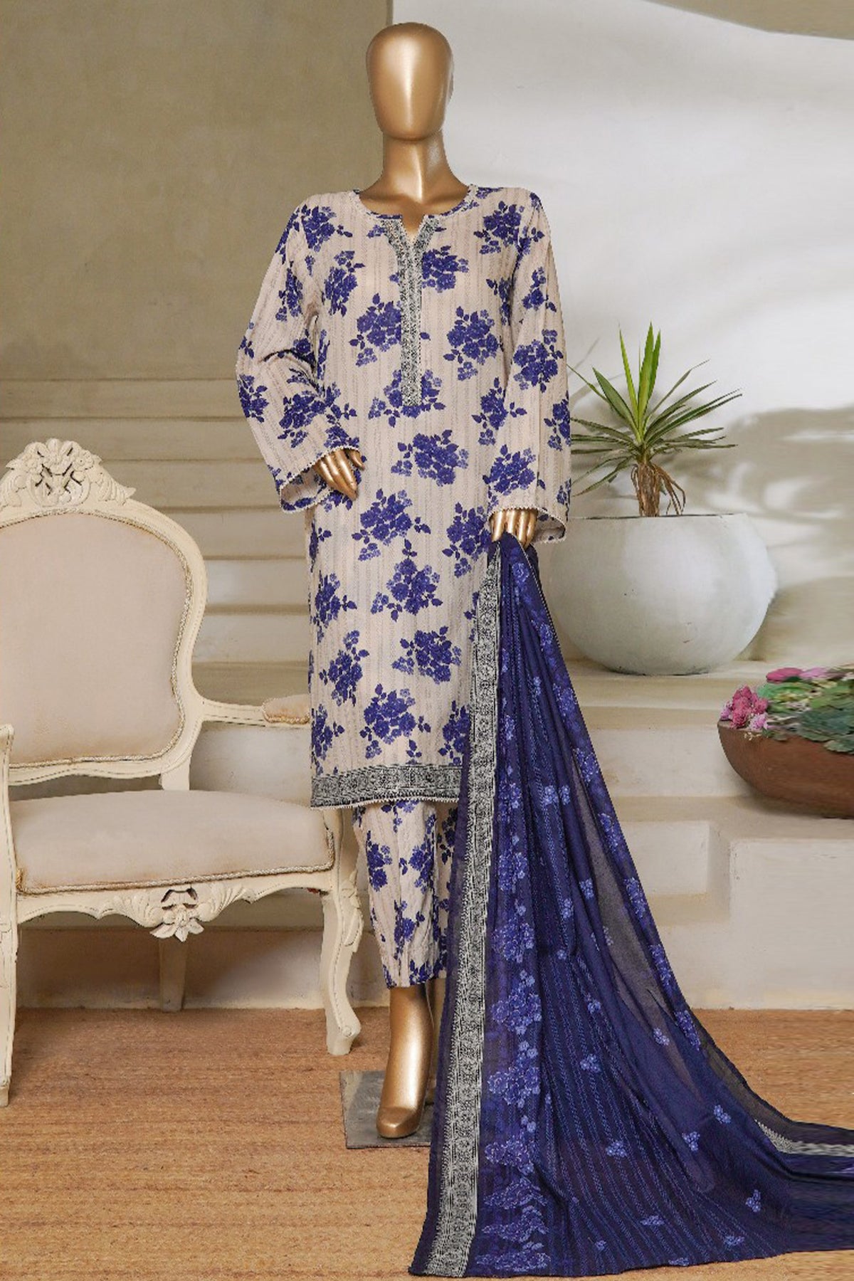 Classic Charm Modern Thread By Bin Saeed Stitched 3 Piece Lawn Collection'2025-NSM-2351-White