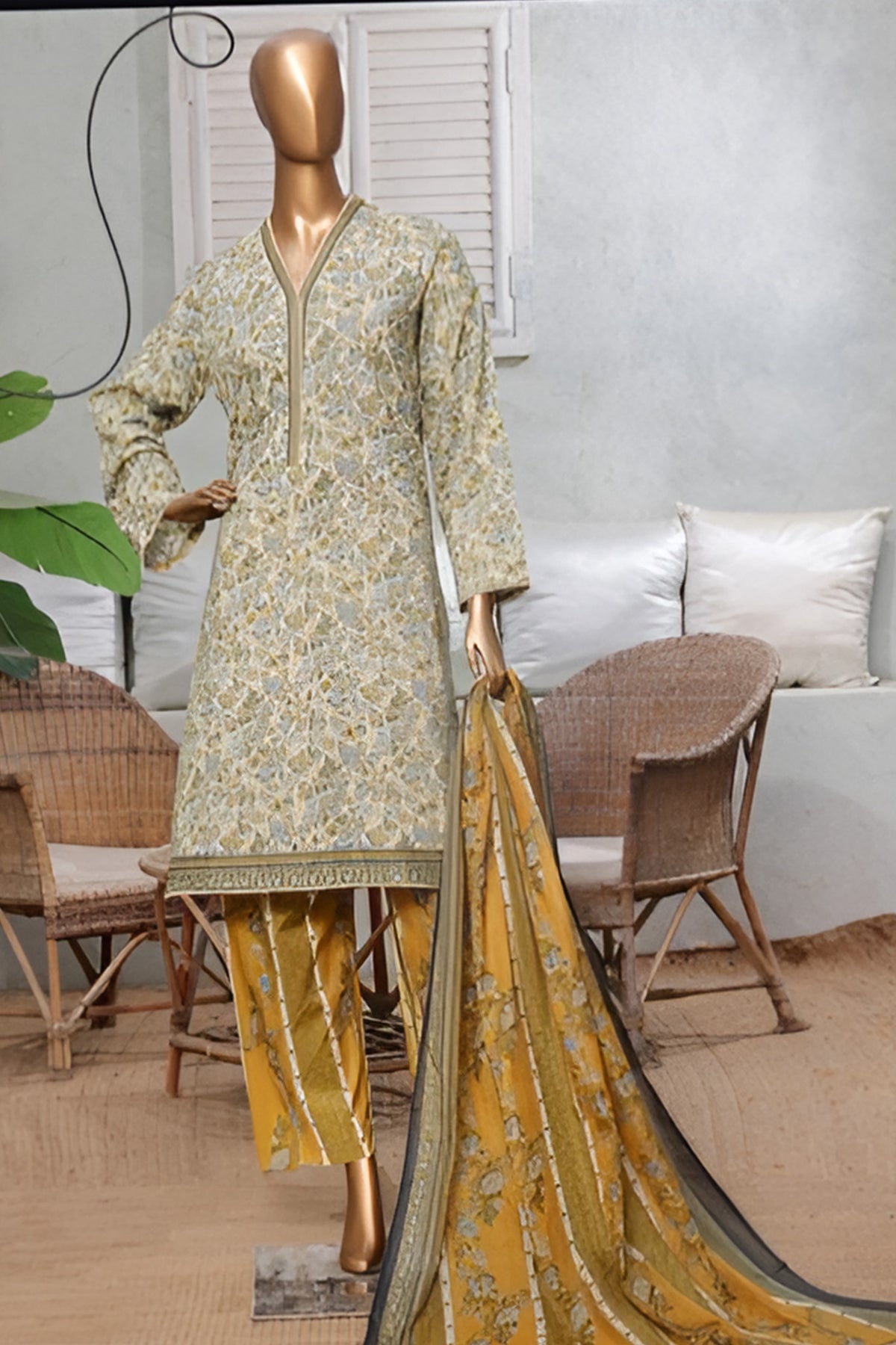 Classic Charm Modern Thread By Bin Saeed Stitched 3 Piece Lawn Collection'2025-NSM-2353-Lemon