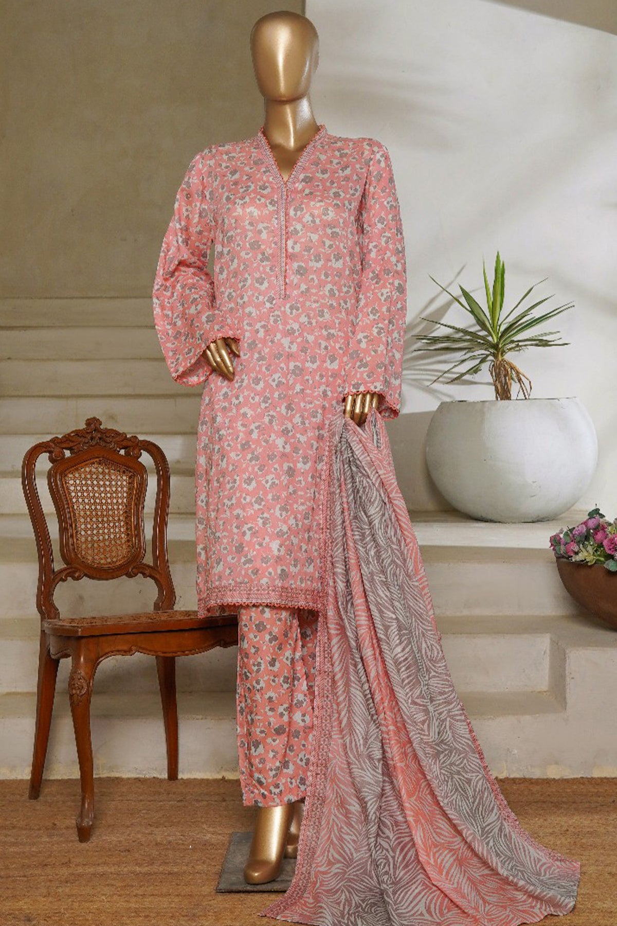 Classic Charm Modern Thread By Bin Saeed Stitched 3 Piece Lawn Collection'2025-NSM-2355-Pink