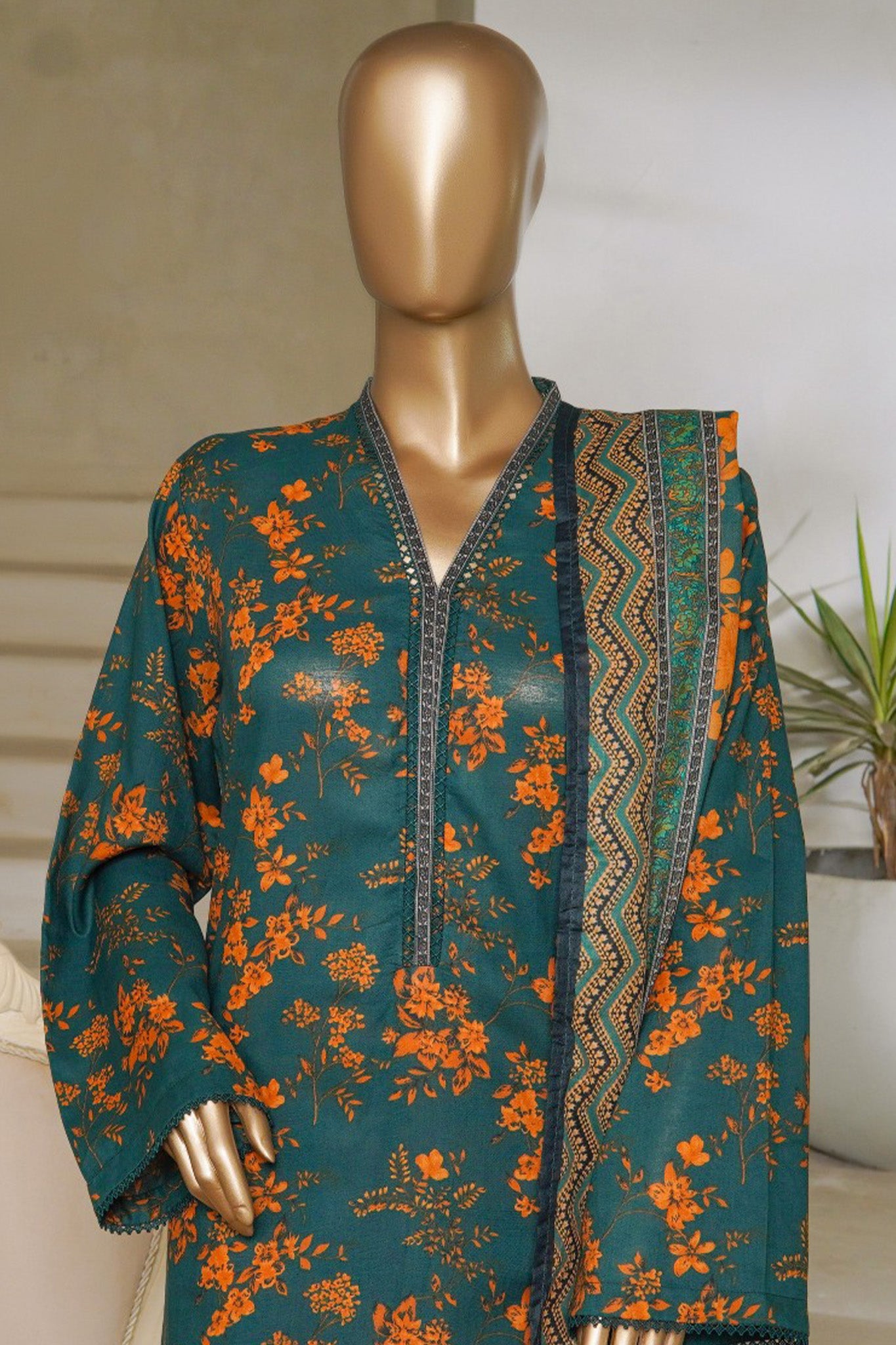 Classic Charm Modern Thread By Bin Saeed Stitched 3 Piece Lawn Collection'2025-NSM-2356-Green