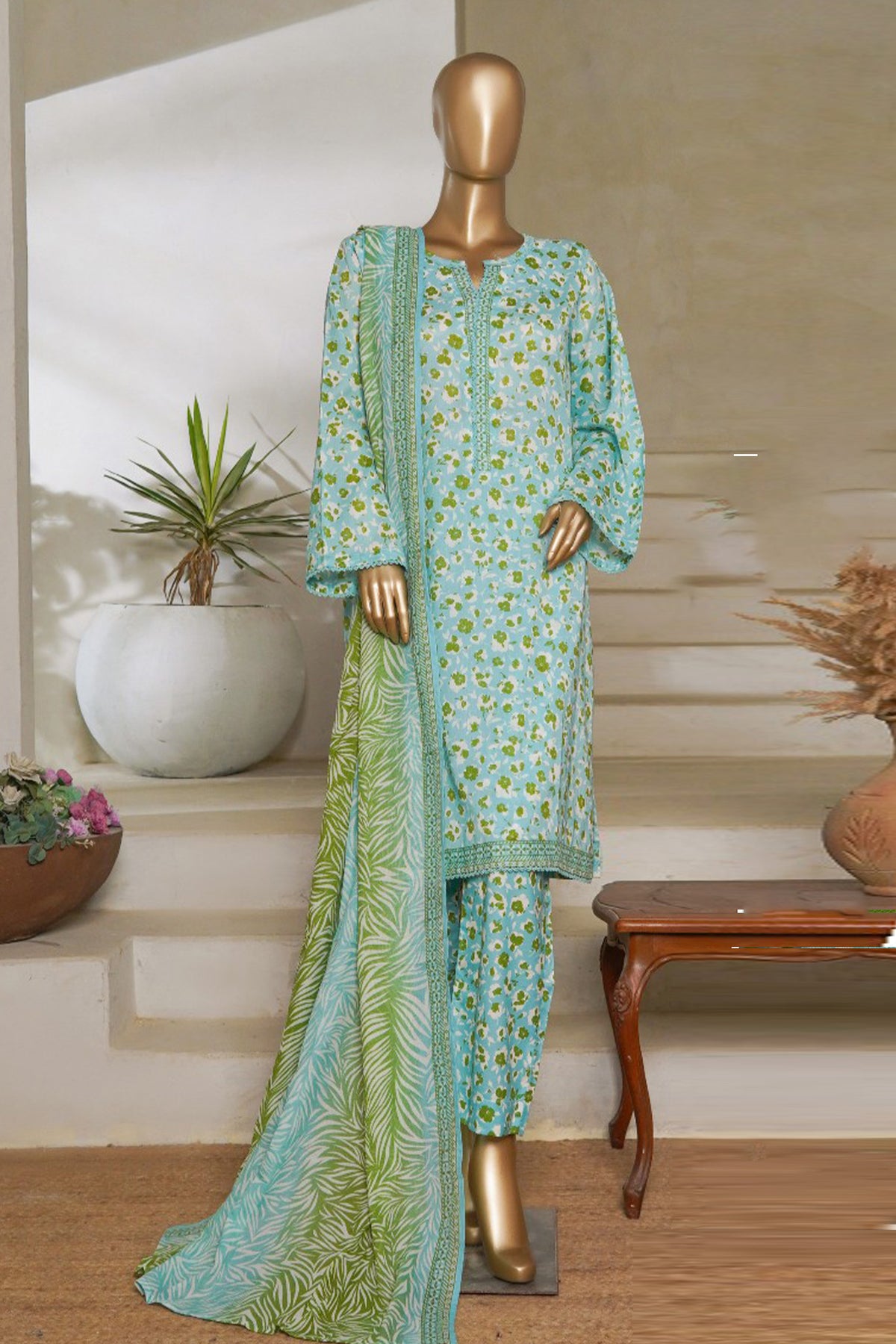Bin Saeed Stitched 3 Piece Exc Printed Lawn Vol-05 Drop-02 Collection'2025-NSM-2363-Ferozi