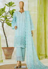 Bin Saeed Stitched 3 Piece Luxury White & White Emb Suit-NSM-2527 FEROZI