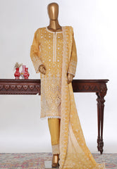 Bin Saeed Stitched 3 Piece Luxury White & White Emb Suit-NSM-2532 YELLOW