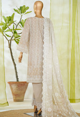 Bin Saeed Stitched 3 Piece Luxury White & White Emb Suit-NSM-2537 SKIN