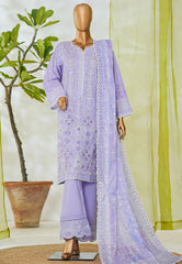 Bin Saeed Stitched 3 Piece Luxury White & White Emb Suit-NSM-2545 PURPLE