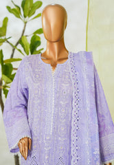 Bin Saeed Stitched 3 Piece Luxury White & White Emb Suit-NSM-2545 PURPLE