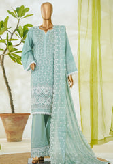 Bin Saeed Stitched 3 Piece Luxury White & White Emb Suit-NSM-2547 GREEN