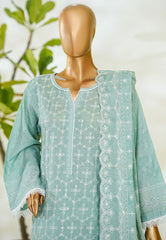 Bin Saeed Stitched 3 Piece Luxury White & White Emb Suit-NSM-2547 GREEN
