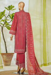 Bin Saeed Stitched 3 Piece Luxury White & White Emb Suit-NSM-2549 RED