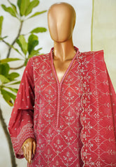 Bin Saeed Stitched 3 Piece Luxury White & White Emb Suit-NSM-2549 RED