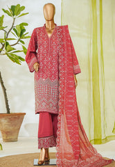 Bin Saeed Stitched 3 Piece Luxury White & White Emb Suit-NSM-2549 RED