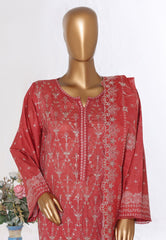 Bin Saeed Stitched 3 Piece Luxury White & White Emb Suit-NSM-2550 RED