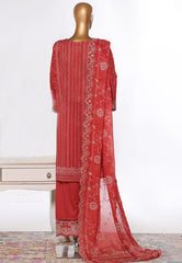 Bin Saeed Stitched 3 Piece Luxury White & White Emb Suit-NSM-2550 RED