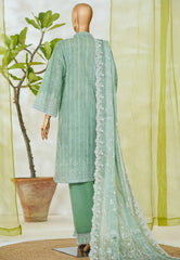 Bin Saeed Stitched 3 Piece Luxury White & White Emb Suit-NSM-2555 PISTA