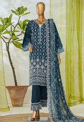 Bin Saeed Stitched 3 Piece Luxury White & White Emb Suit-NSM-2559 BLUE