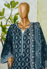Bin Saeed Stitched 3 Piece Luxury White & White Emb Suit-NSM-2559 BLUE