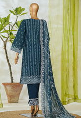 Bin Saeed Stitched 3 Piece Luxury White & White Emb Suit-NSM-2559 BLUE
