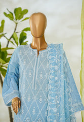 Bin Saeed Stitched 3 Piece Luxury White & White Emb Suit-NSM-2561 S.BLUE