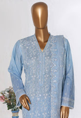 Bin Saeed Stitched 3 Piece Luxury White & White Emb Suit-NSM-2562 S.BLUE