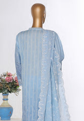 Bin Saeed Stitched 3 Piece Luxury White & White Emb Suit-NSM-2562 S.BLUE