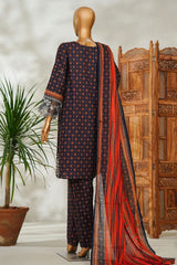 Bin Saeed Stitched 3 Piece Exclusive Emb Lawn Vol-02 Suit-NSM-2646 BLUE