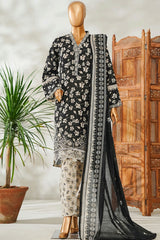Bin Saeed Stitched 3 Piece Exclusive Emb Lawn Vol-02 Suit-NSM-2652 BLACK
