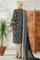 Bin Saeed Stitched 3 Piece Exclusive Emb Lawn Vol-02 Suit-NSM-2652 BLACK