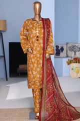 Bin Saeed Stitched 3 Piece Exclusive Emb Lawn Pintex Suit-NSM-2663 MUSTARD