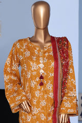 Bin Saeed Stitched 3 Piece Exclusive Emb Lawn Pintex Suit-NSM-2663 MUSTARD