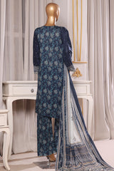 Bin Saeed Stitched 3 Piece Luxury Chikankari & Laserkari Suit-NSM-2777-BLUE