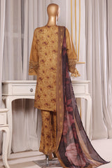 Bin Saeed Stitched 3 Piece Luxury Chikankari & Laserkari Suit-NSM-2780-MUSTARD