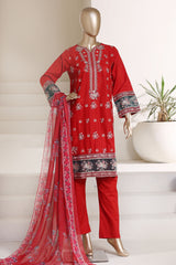 Bin Saeed Stitched 3 Piece Luxury Chikankari & Laserkari Suit-NSM-2785-RED