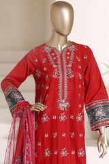 Bin Saeed Stitched 3 Piece Luxury Chikankari & Laserkari Suit-NSM-2785-RED