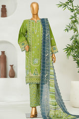 Bin Saeed Stitched 3 Piece Luxury Emb Lawn Vol-01 Suit-NSM-2789-GREEN
