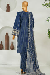 Bin Saeed Stitched 3 Piece Luxury Emb Lawn Vol-01 Suit-NSM-2790-BLUE