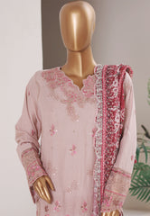 Bin Saeed Stitched 3 Piece Luxury Emb Plain Cotton With Emb Dupatta Vol-01 Suit-NSM-2582 PINK