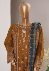 Bin Saeed Stitched 3 Piece Luxury Emb Plain Cotton With Emb Dupatta Vol-01 Suit-NSM-2584 MUSTARD
