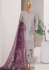 Bin Saeed Stitched 3 Piece Luxury Emb Plain Cotton With Emb Dupatta Vol-01 Suit-NSM-2591 GRAY