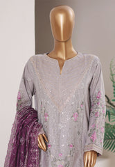 Bin Saeed Stitched 3 Piece Luxury Emb Plain Cotton With Emb Dupatta Vol-01 Suit-NSM-2591 GRAY